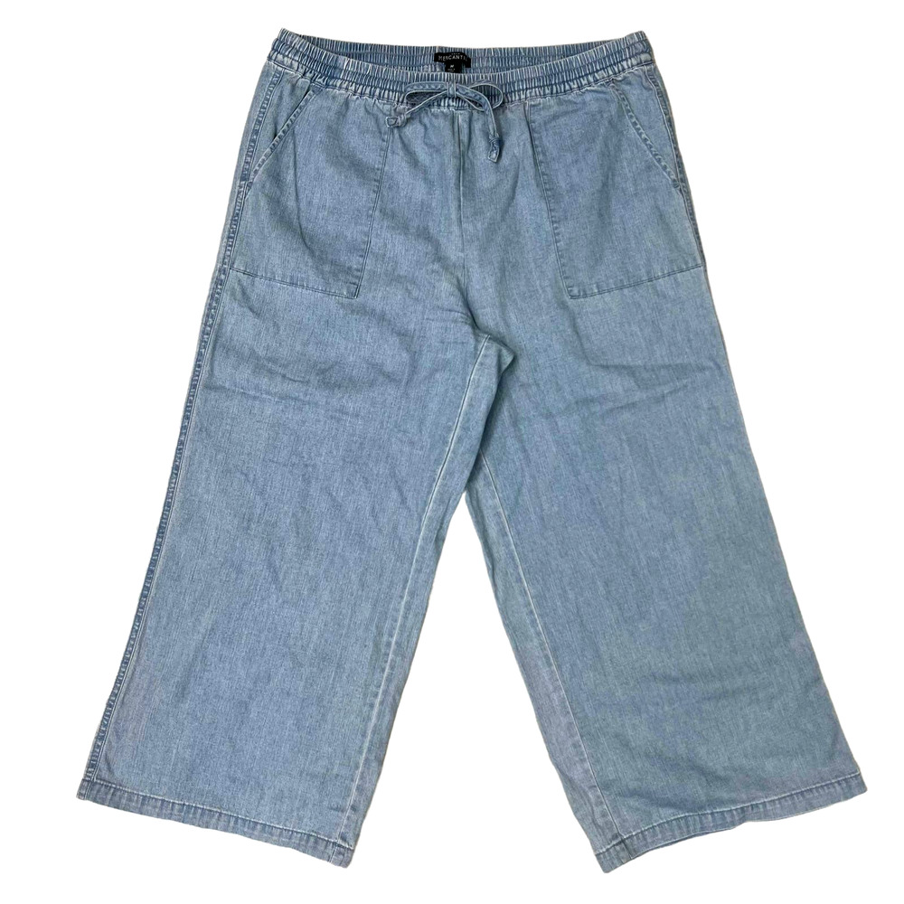 J. Crew Mercantile Chambray Pants Size M Drawstring Pockets Wide Leg Cropped - Picture 3 of 8